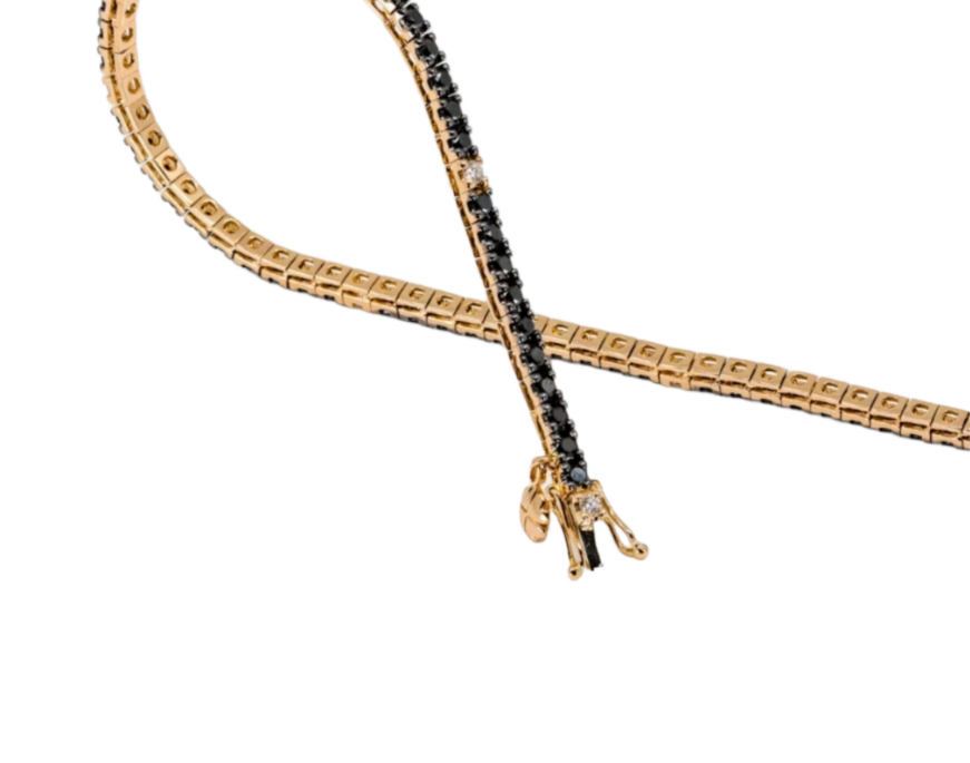 bracciale tennis in oro giallo 18k e diamanti naturali neri 2,70ct