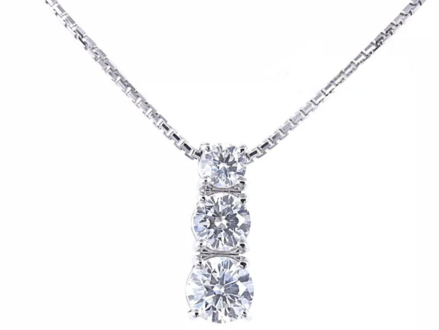 Conjunto completo de colgante y pendientes punto de luz trilogía en oro blanco 750 de 18k y 9 diamantes naturales 2,10 ct EF