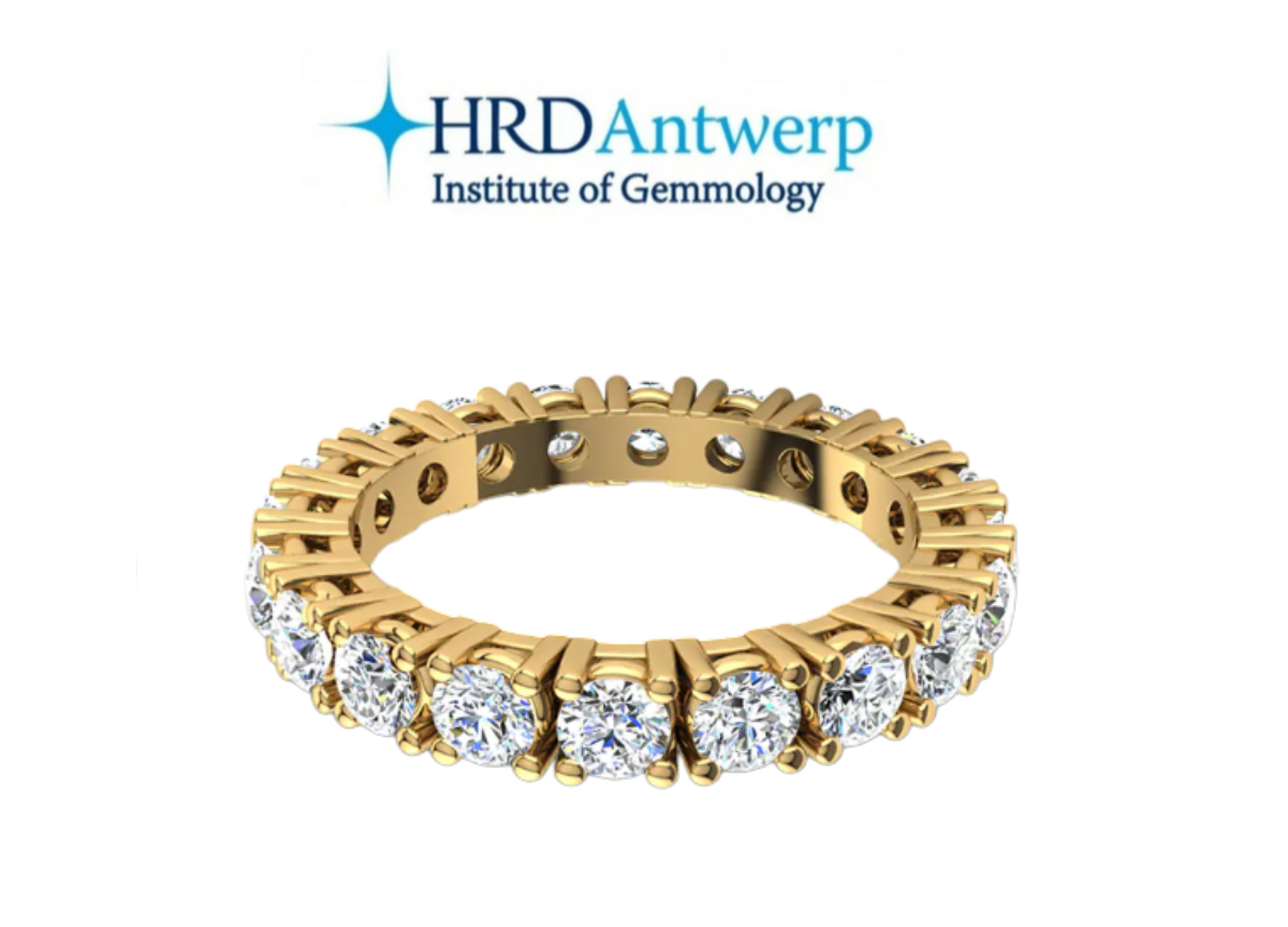 Anello veretta certificato HRD in oro giallo 18k e diamanti naturali 3,46 ct