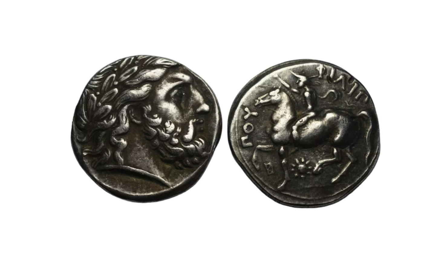 Monedas de plata de la antigua Grecia: Filipo II y Zeus, 323-315 a. C.