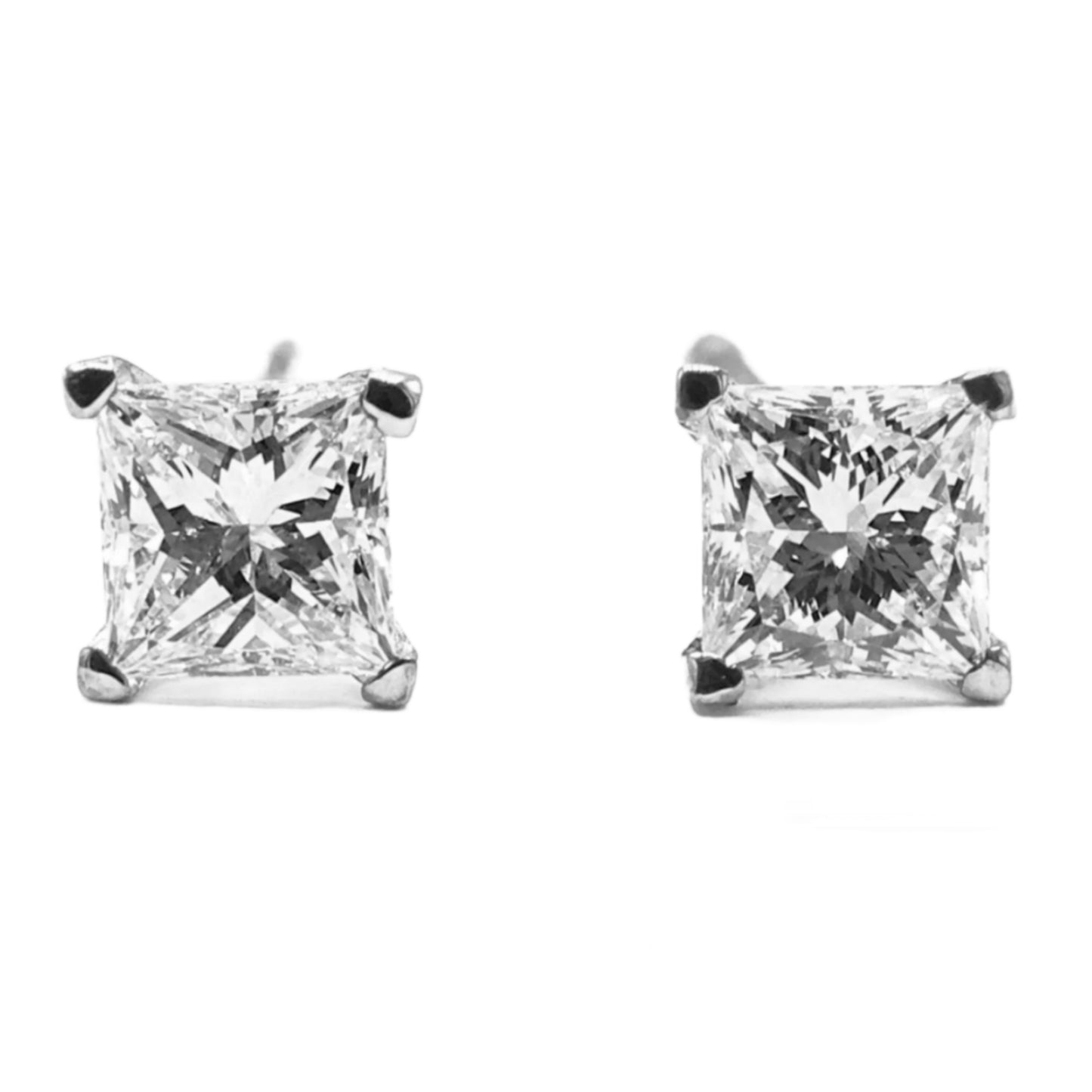 orecchini punto luce in oro bianco 18k e 2 diamanti naturali taglio princess 0,50 ct