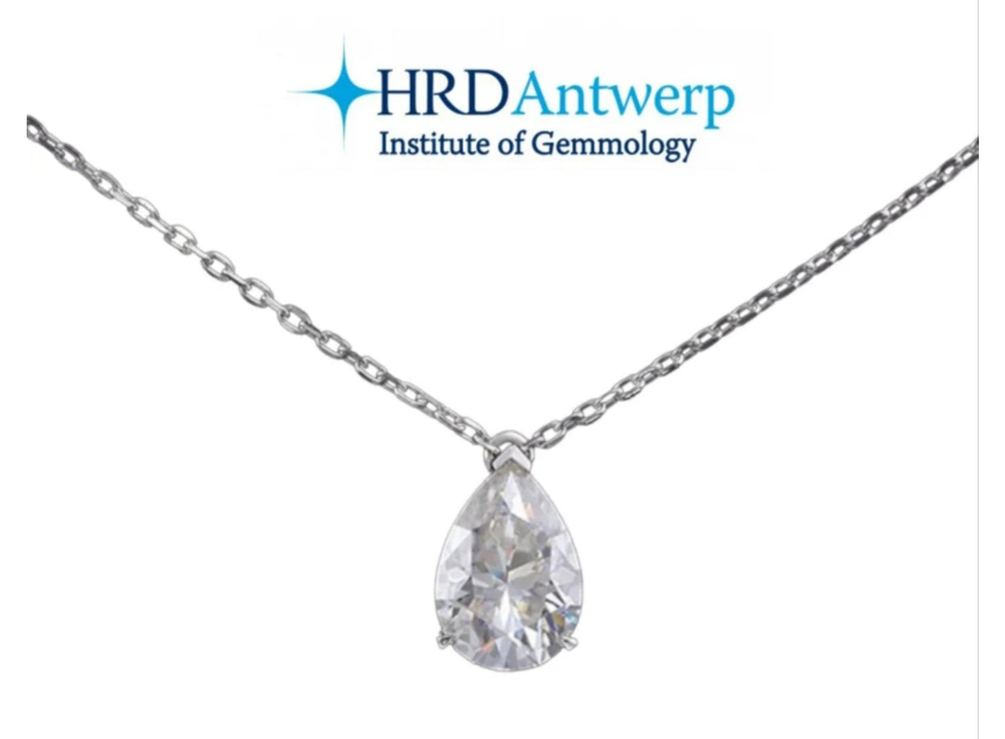 Colgante de punto de luz con corte de gota certificado por HRD en oro blanco y diamante natural de 0,20 ct