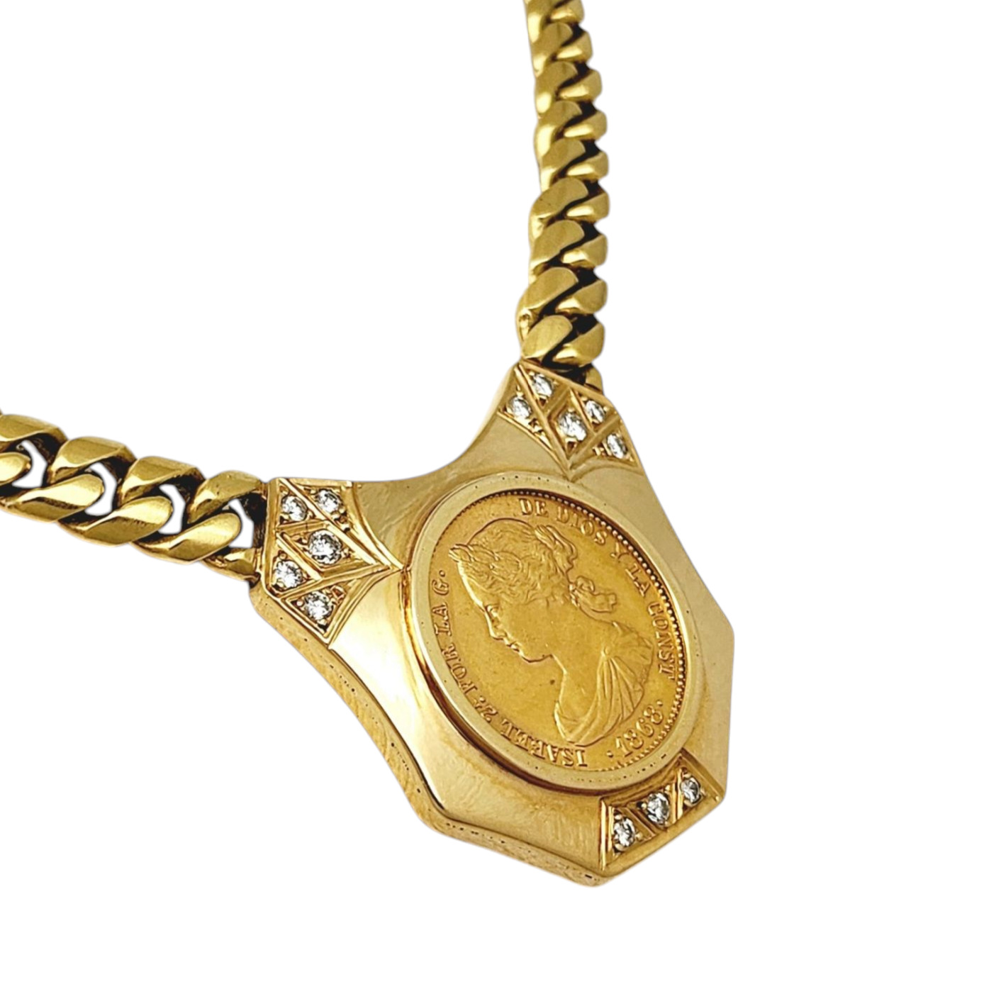 Collana in oro giallo 18k con diamanti naturali 0.81 ct e sterline d'oro 22k
