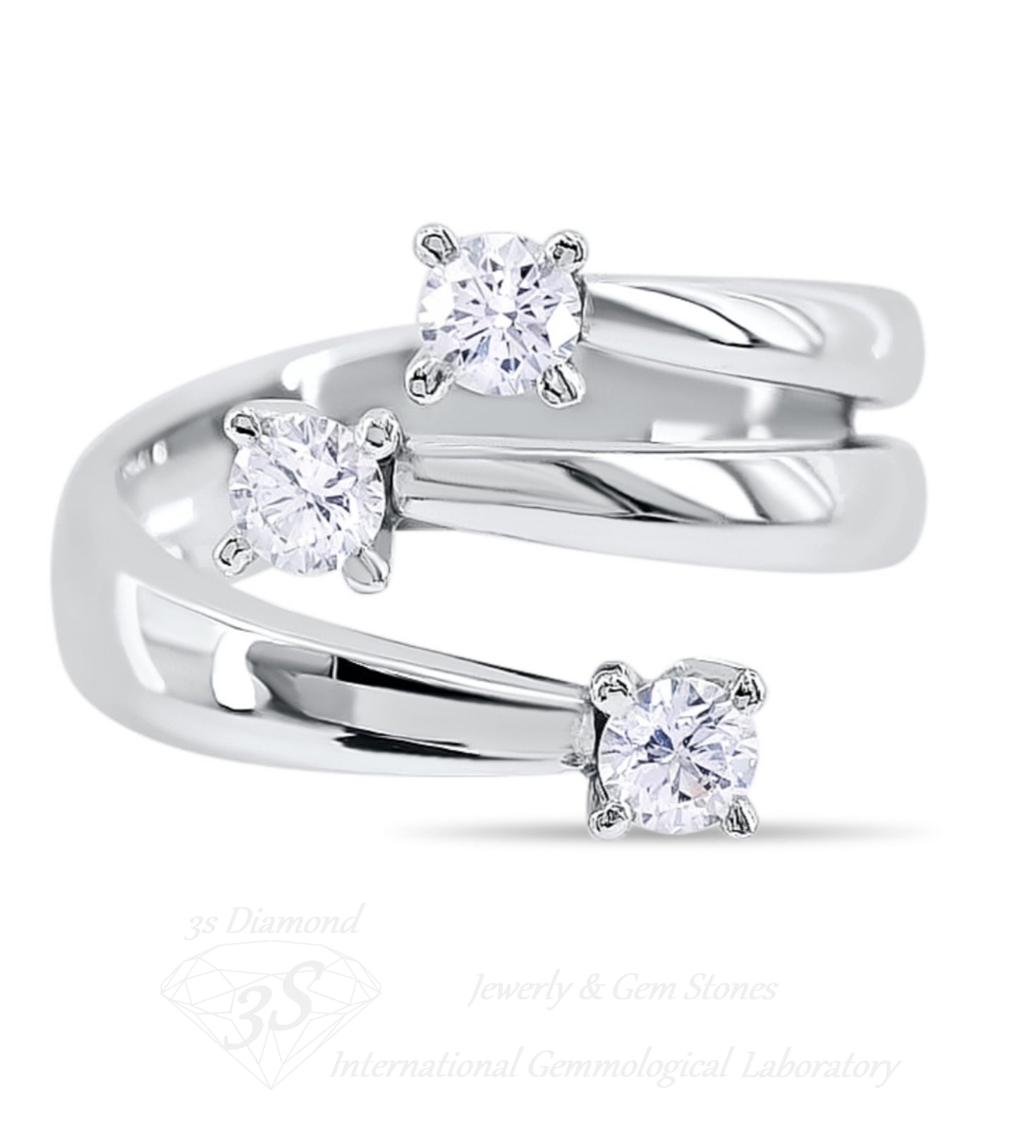 anello trilogy in oro bianco 18k e 3 diamanti naturali 0,75ct
