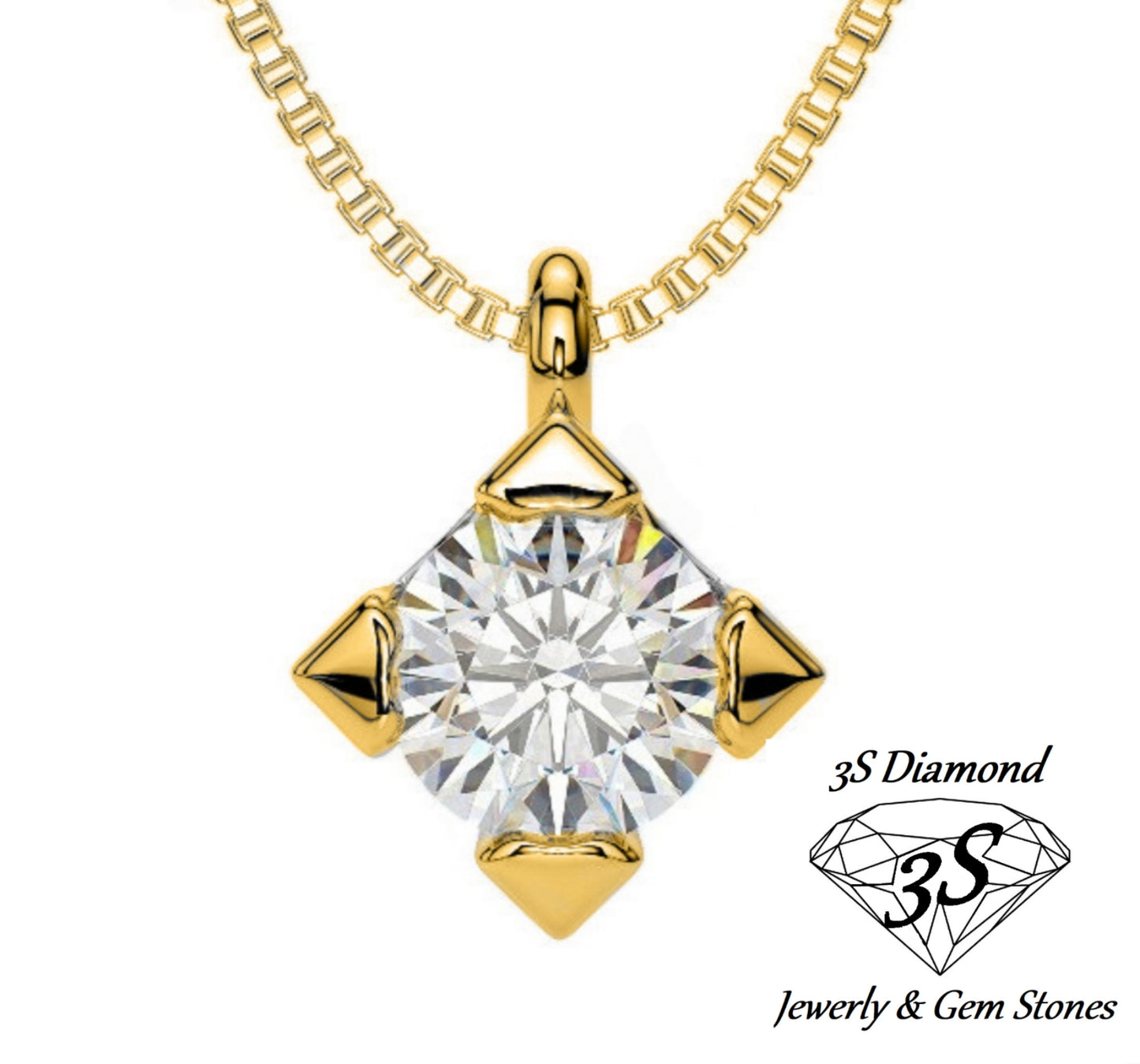 Colgante de punto de luz cuadrado en oro amarillo de 18 k con diamantes naturales de 0,25 ct