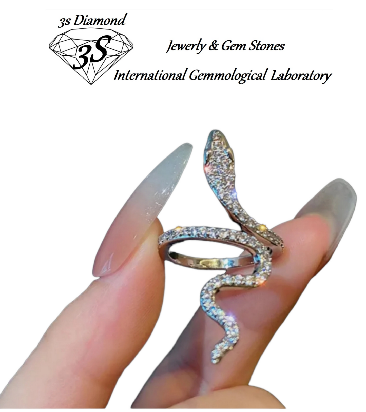 anello modello serpente in oro bianco 18k con brillantini naturali 1,5ct