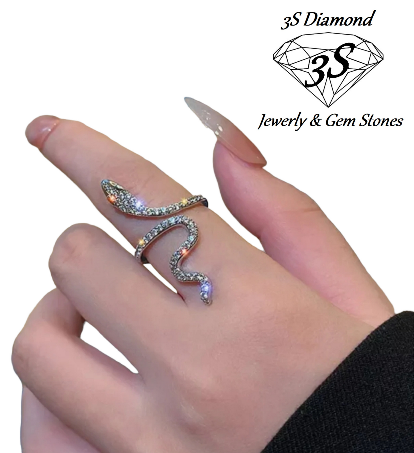 anello modello serpente in oro bianco 18k con brillantini naturali 1,5ct