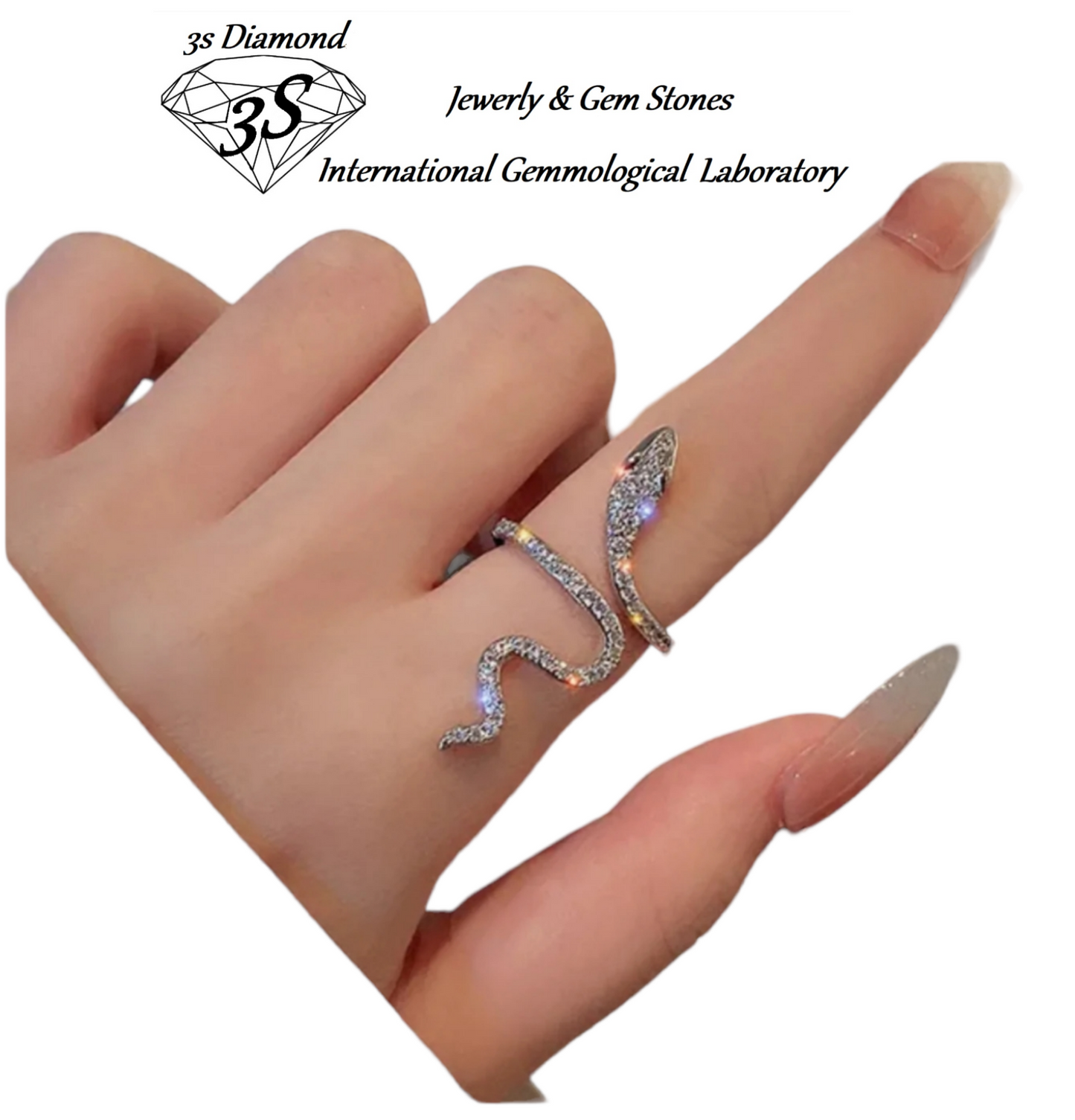 anello modello serpente in oro bianco 18k con brillantini naturali 1,5ct