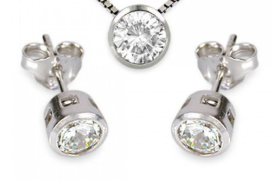Conjunto completo de colgante y pendientes con punto de luz en oro blanco 18k 750 y 3 diamantes naturales 0,75 ct EF