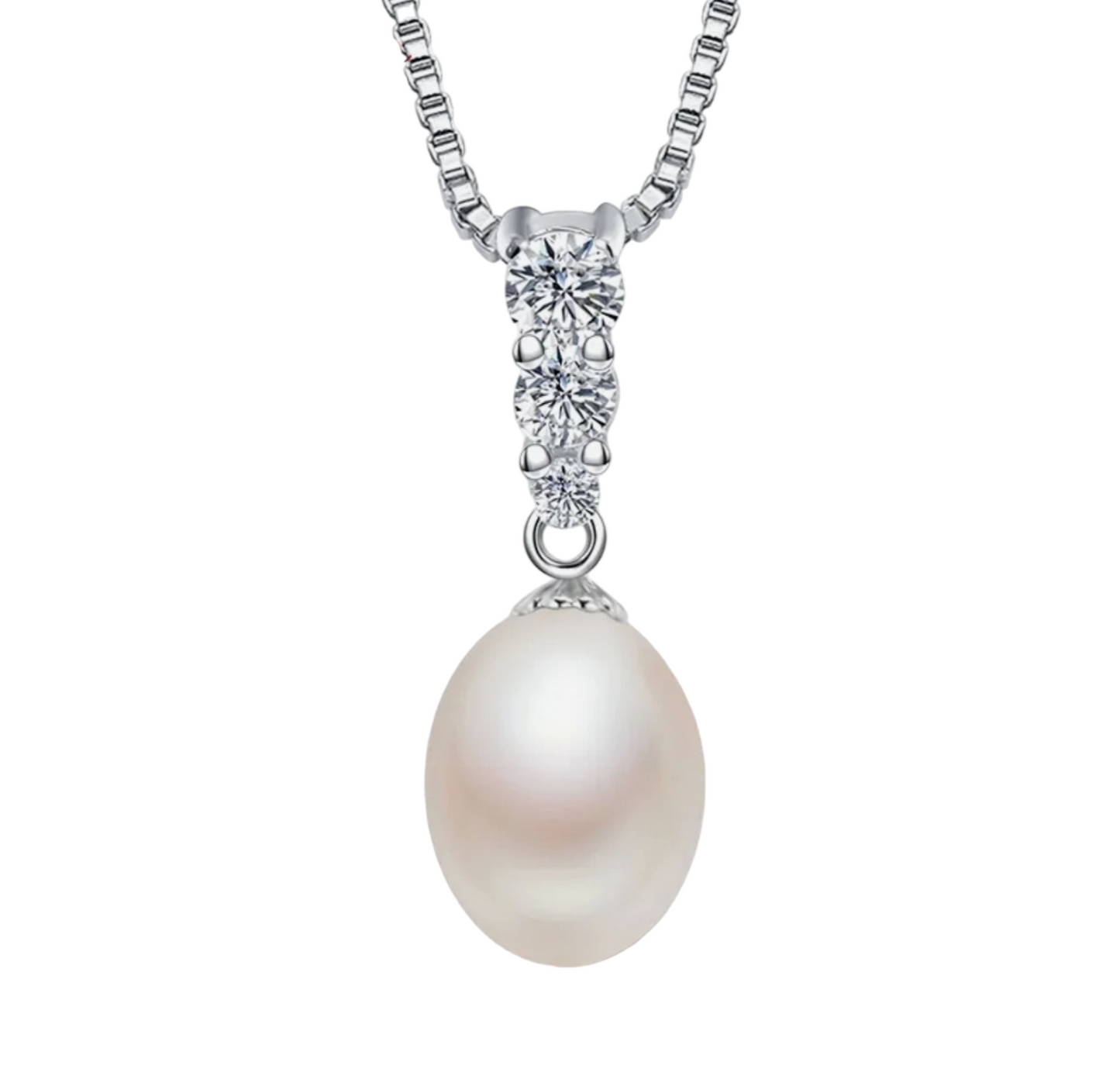 gold trilogy necklace with 0.38ct natural diamond and natural pearl