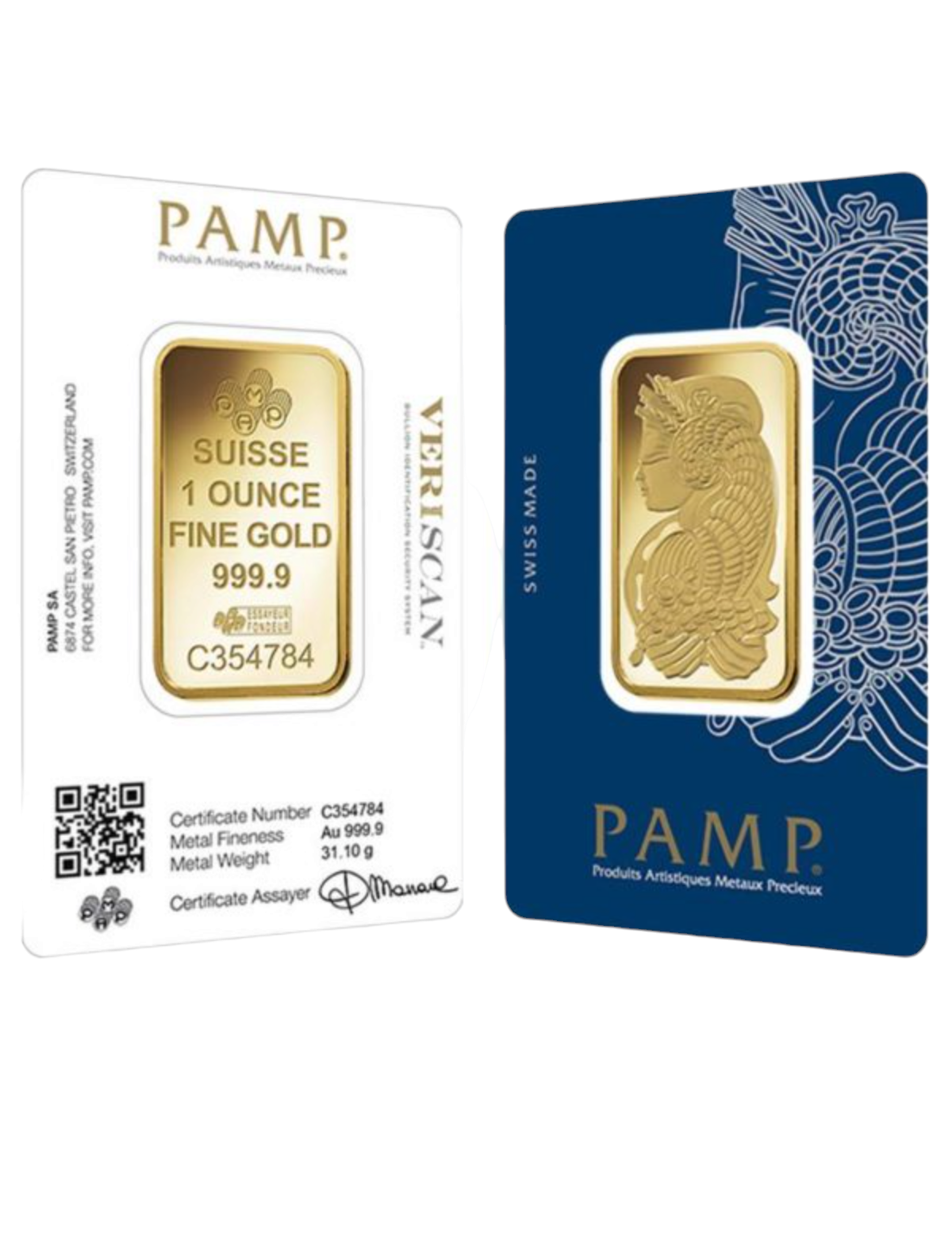 Lingote de oro puro de 24 k de 5, 10, 20, 31,10 y 50 gramos (PAMP)