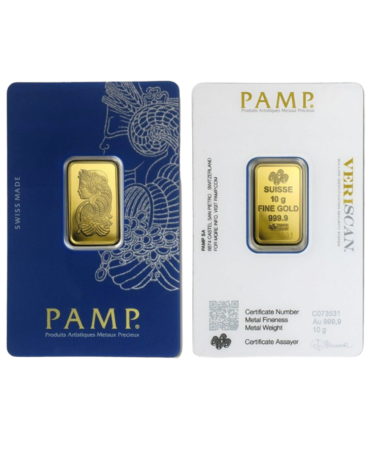 Lingote de oro puro de 24 k de 5, 10, 20, 31,10 y 50 gramos (PAMP)