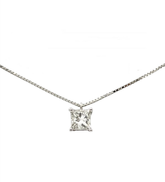 Punto de luz colgante en oro blanco y diamante natural talla princesa 0,25ct