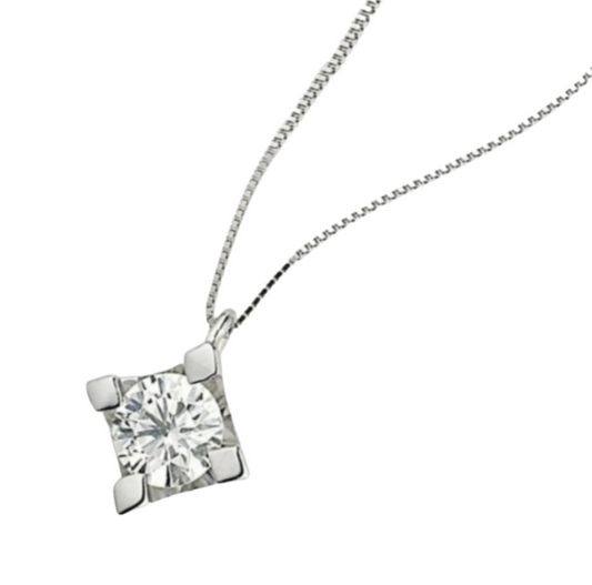 Colgante de punto de luz cuadrado en oro blanco de 18 k con diamantes naturales de 0,35 ct