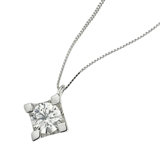 Colgante punto de luz cuadrado en oro blanco y diamantes naturales 0,25 ct