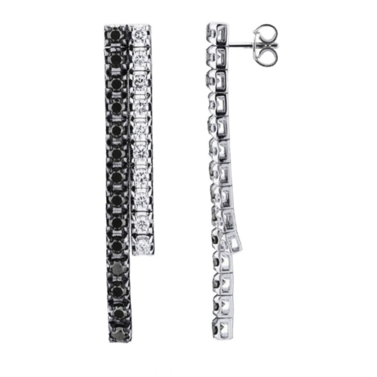 orecchini tennis in oro bianco 18k e 2 fila diamanti naturali neri e bianchi 0,96ct