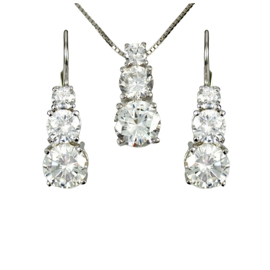 Conjunto completo de colgante y pendientes punto de luz trilogía en oro blanco 750 de 18k y 9 diamantes naturales 2,10 ct EF