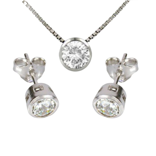 Conjunto completo de colgante y pendientes con punto de luz en oro blanco 18k 750 y 3 diamantes naturales 0,75 ct EF