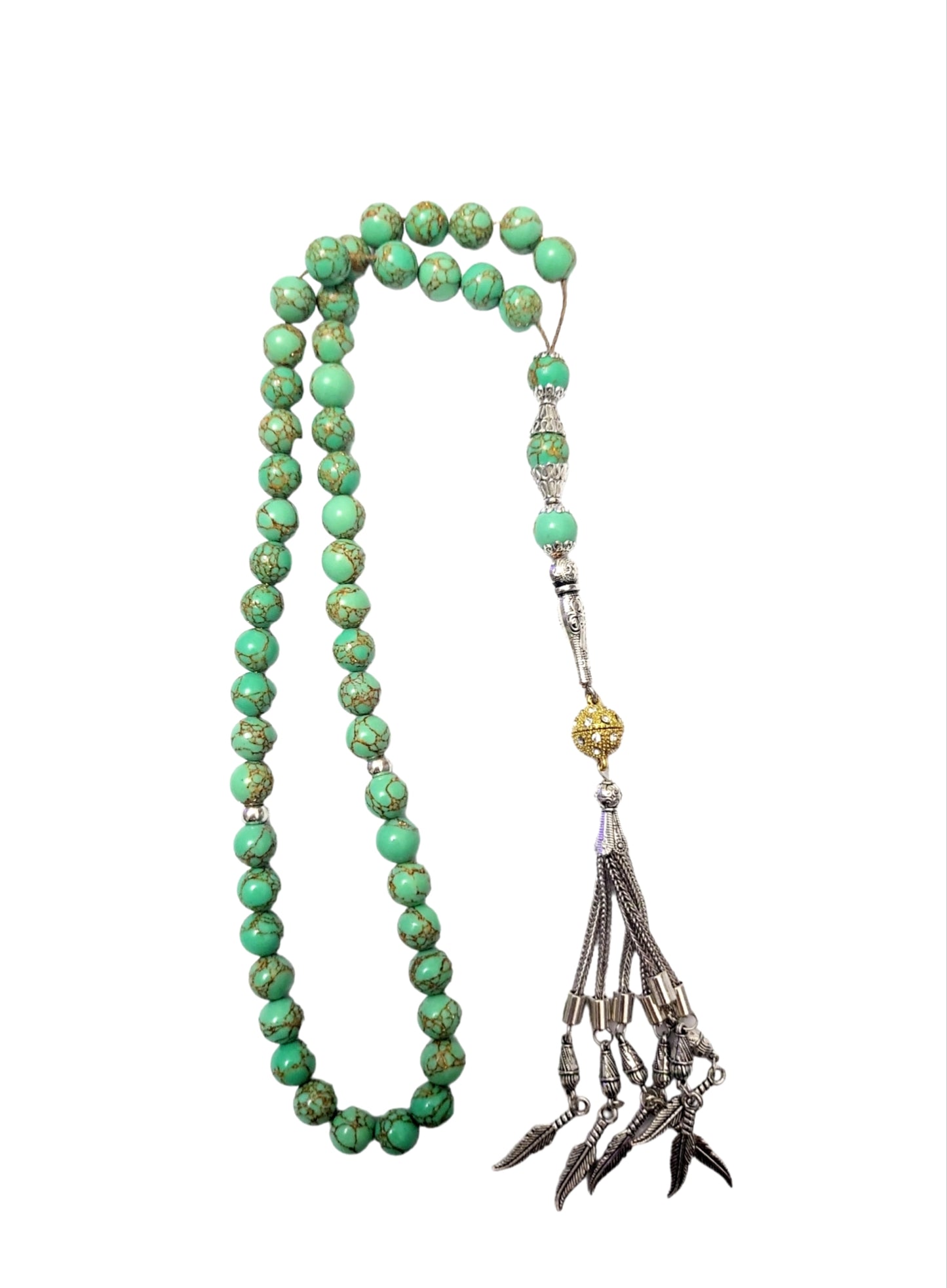 Cuentas de tasbih turquesa natural persa oro 24k