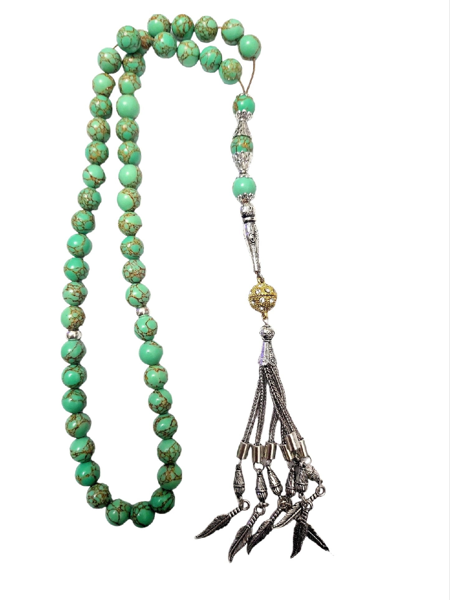 Cuentas de tasbih turquesa natural persa oro 24k