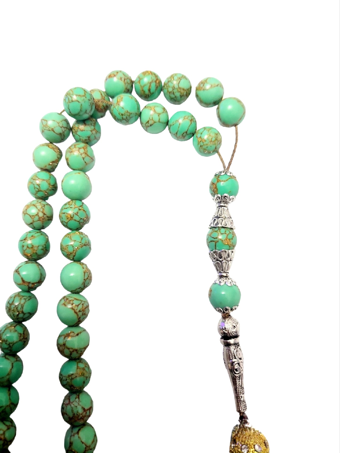 Cuentas de tasbih turquesa natural persa oro 24k