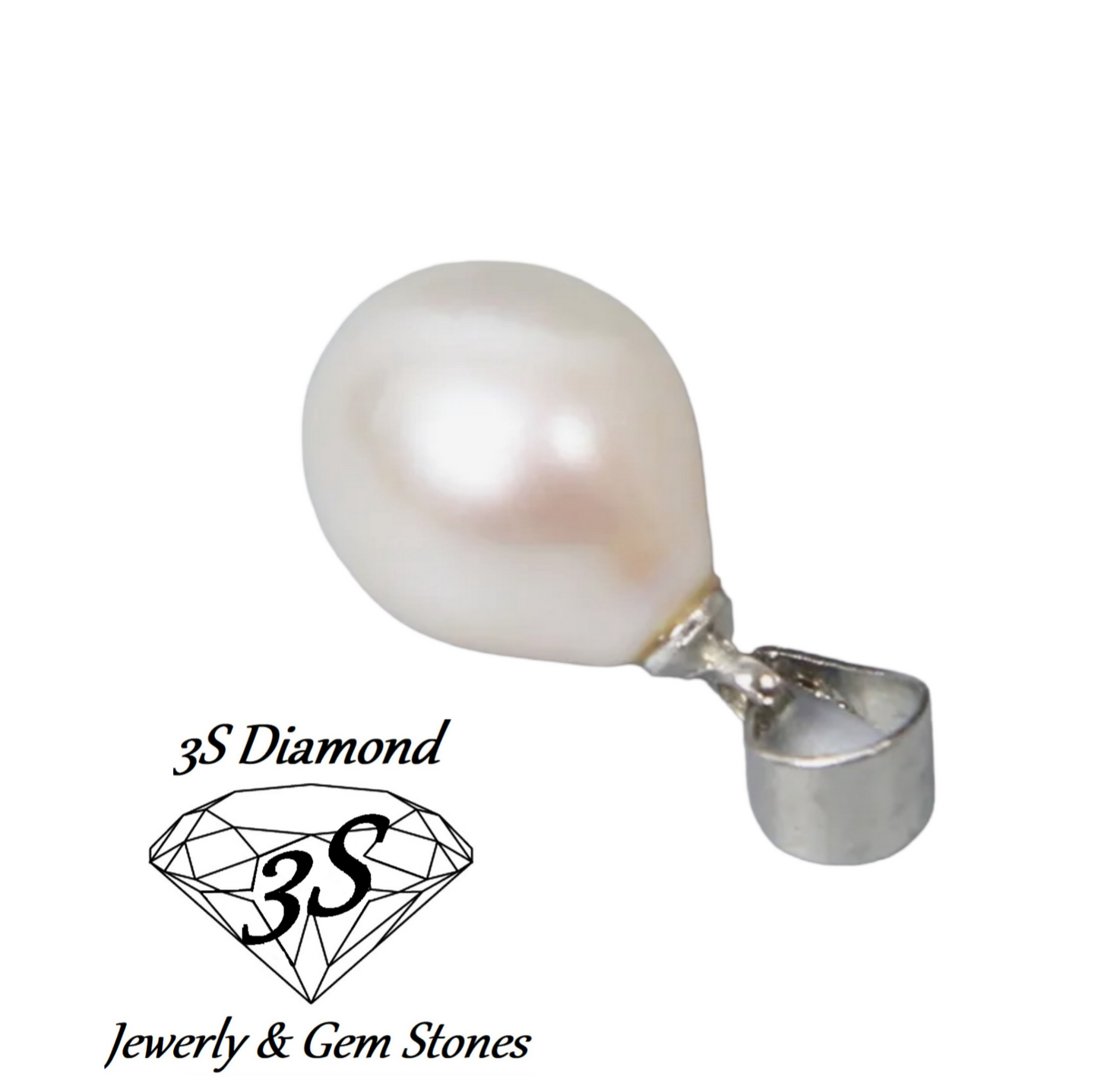 Colgante de oro blanco de 18k con perla australiana natural Tamaño 9 mm