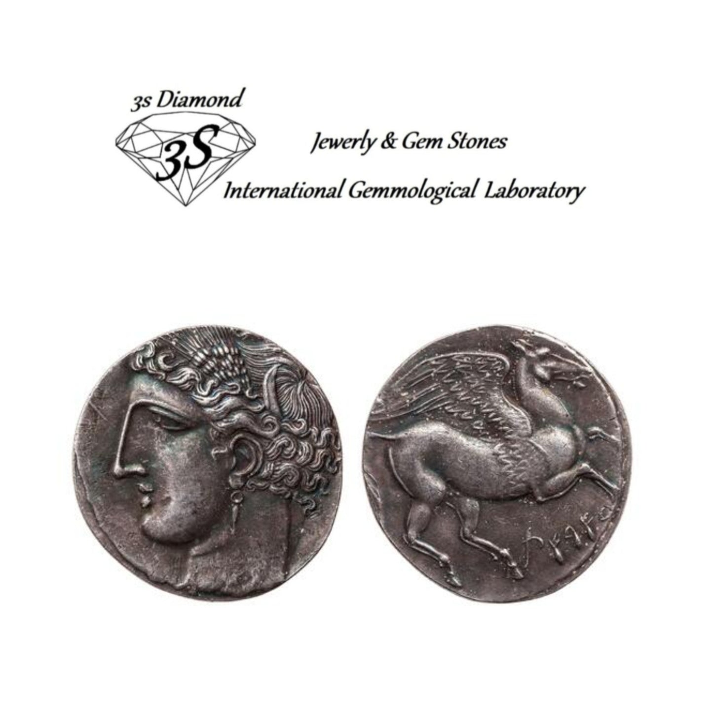 Monedas griegas antiguas de plata 999,9, que representan a Tanit y a Pegaso alado, 5 siclos, 264-260 a. C.