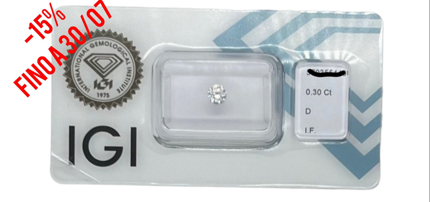 Diamante natural certificado IGI 0,30 ct D IF