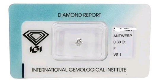 Diamante natural certificado por IGI de 0,30 ct F VS1