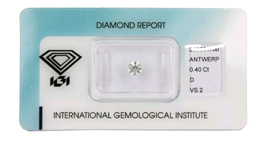 Diamante natural certificado por IGI de 0,40 ct D VS2