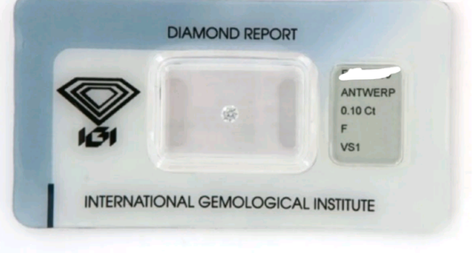 Diamante natural certificado por IGI de 0,10 ct F VS1