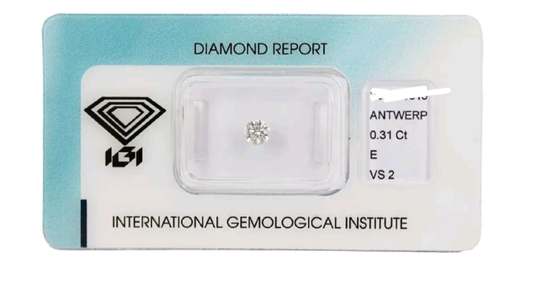 Diamante natural certificado por IGI de 0,31 ct F VS2