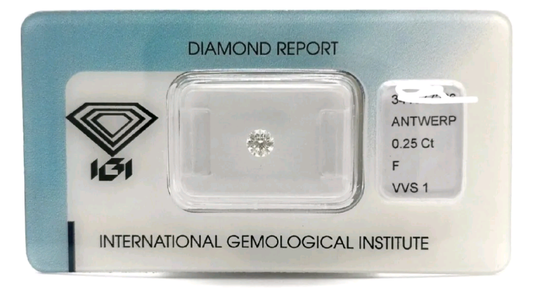 Diamante natural certificado por IGI de 0,25 ct F VVS1