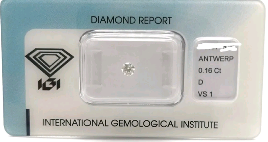 Diamante natural certificado por IGI de 0,16 ct D VS1