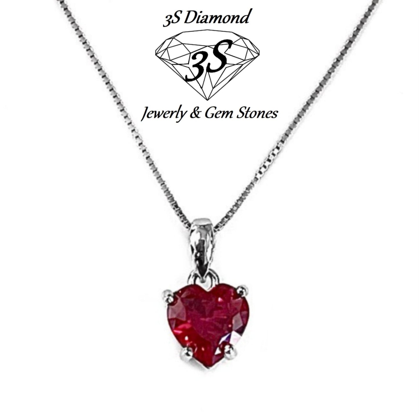 Colgante de punto de luz en oro blanco de 18 k y rubí natural talla corazón de 2,20 ct
