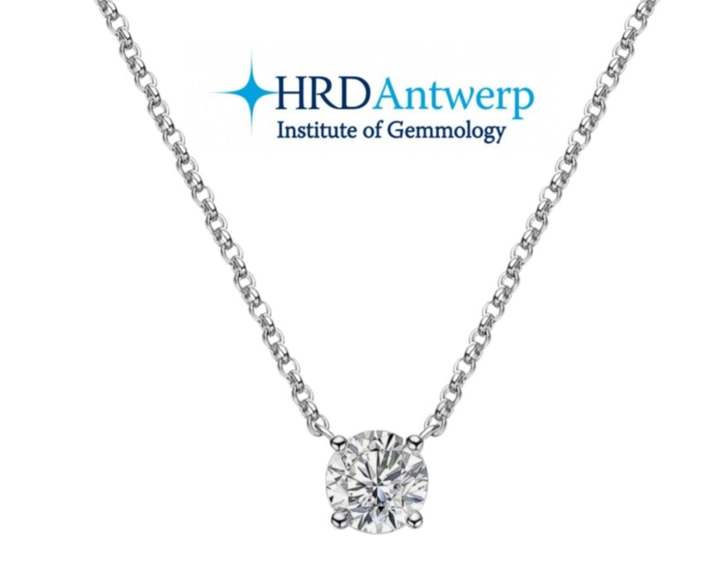 Colgante de punto de luz con certificación HRD en oro blanco y diamante natural de 0,39 ct