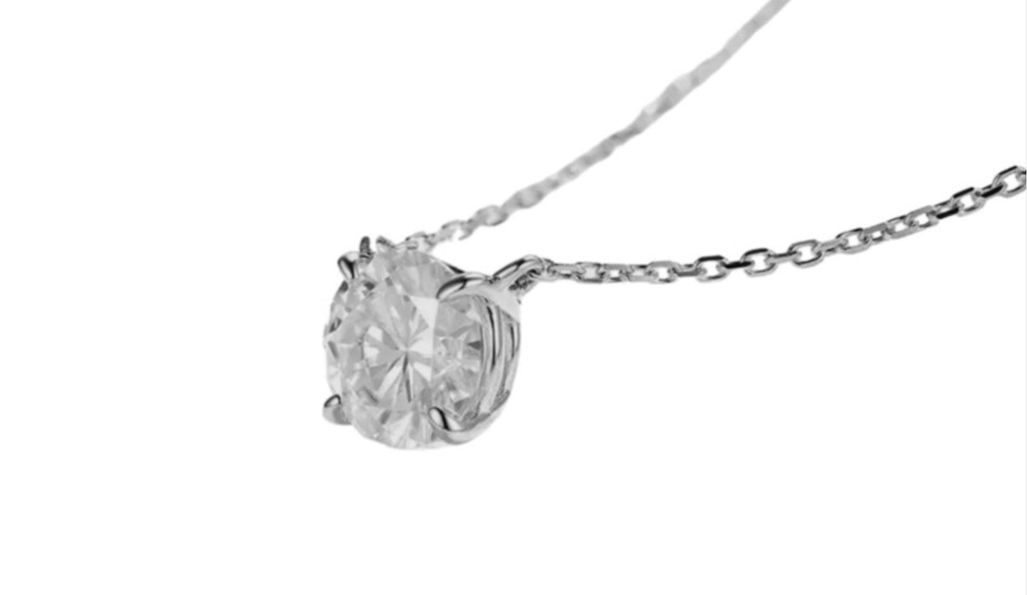 Colgante de punto de luz con certificación HRD en oro blanco y diamante natural de 0,39 ct