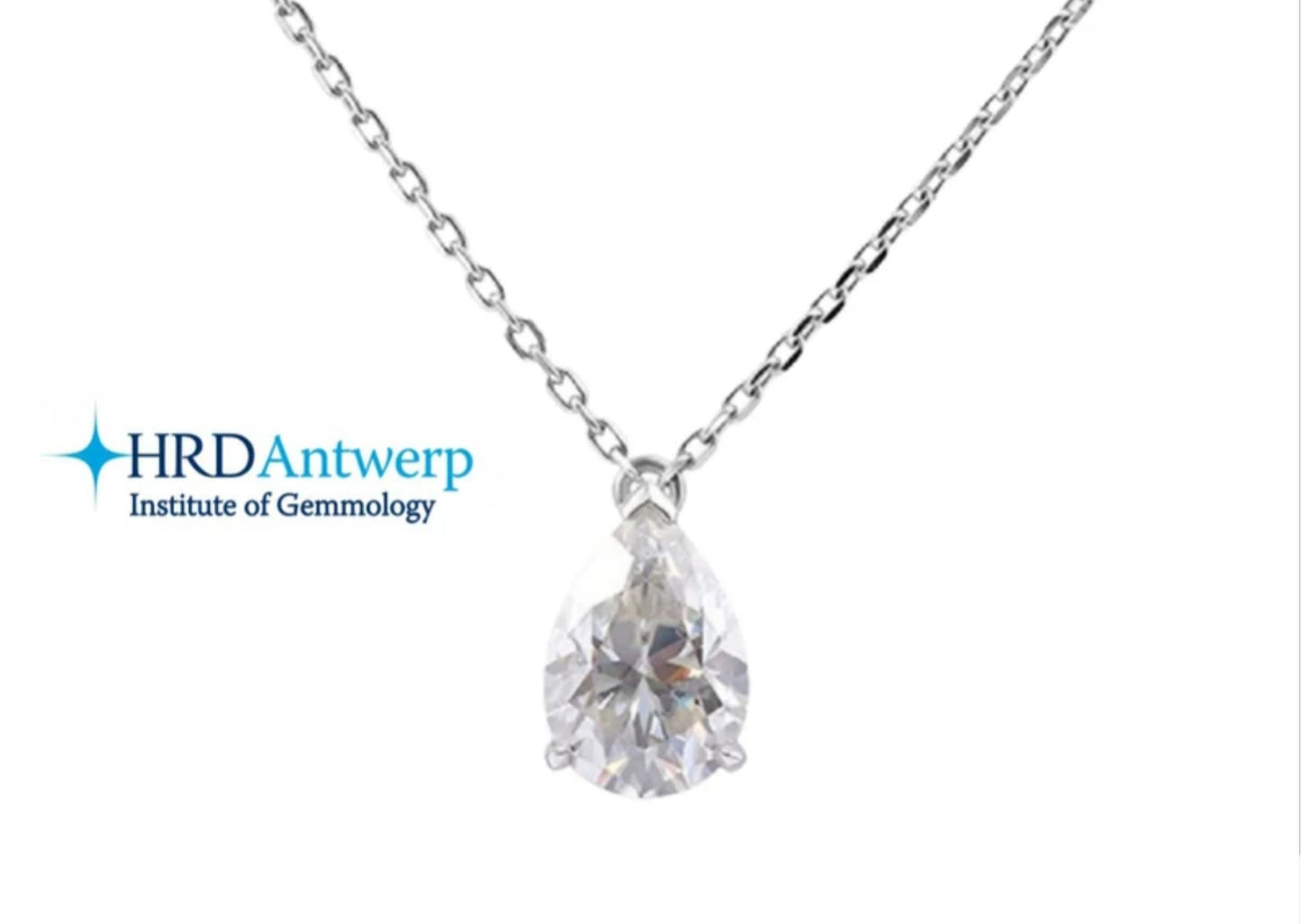 Colgante de punto de luz con corte de gota certificado por HRD en oro blanco y diamante natural de 0,20 ct