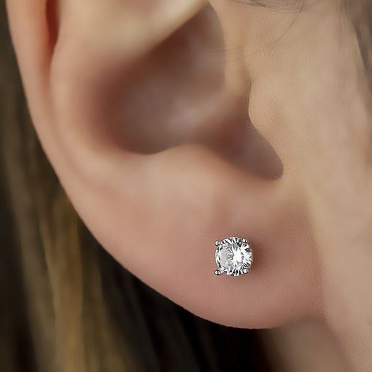 Orecchini punto luce certificato HRD in oro bianco 18k con 2 diamanti naturali 1,07 ct