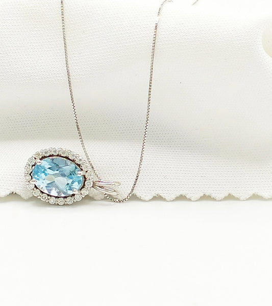 Collana - oro 18 carati Oro bianco Acquamarina - Diamante