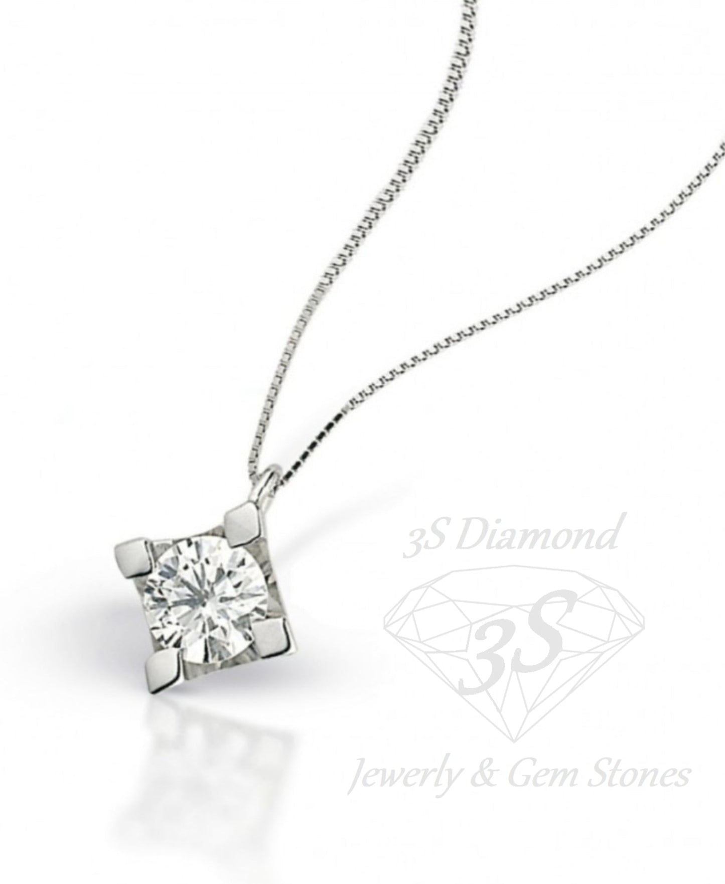 Colgante de punto de luz cuadrado en oro blanco de 18 k con diamantes naturales de 0,10 ct