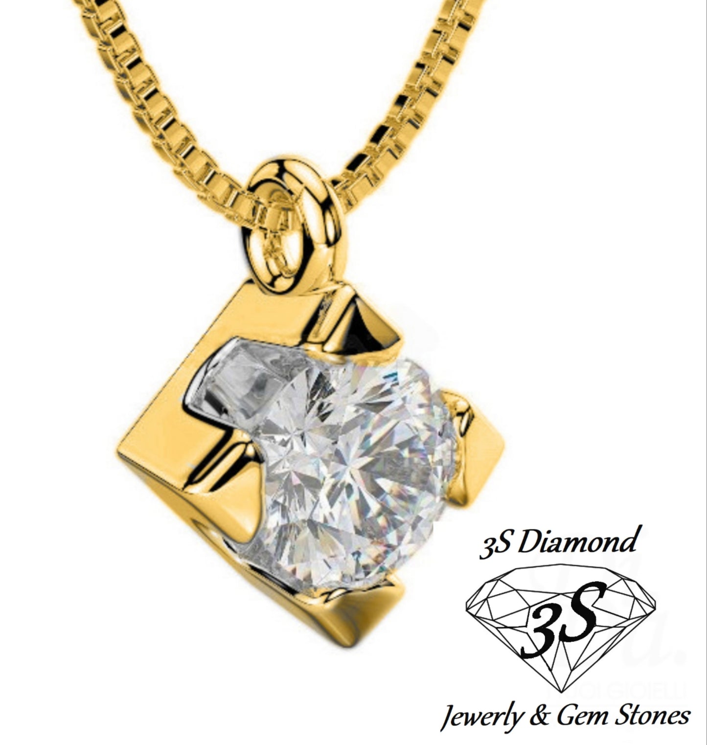 Colgante de punto de luz cuadrado en oro amarillo de 18 k con diamantes naturales de 0,25 ct