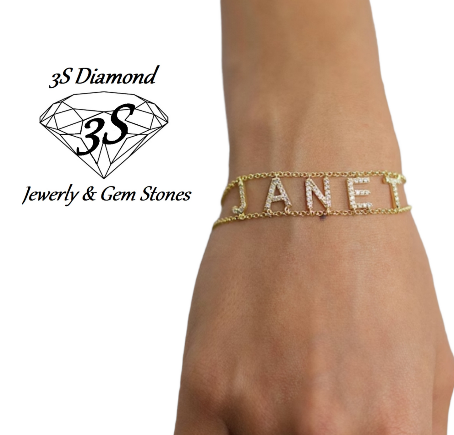 bracciale  personalizzato in oro bianco e brilliantini naturali su lettere 0,65ct