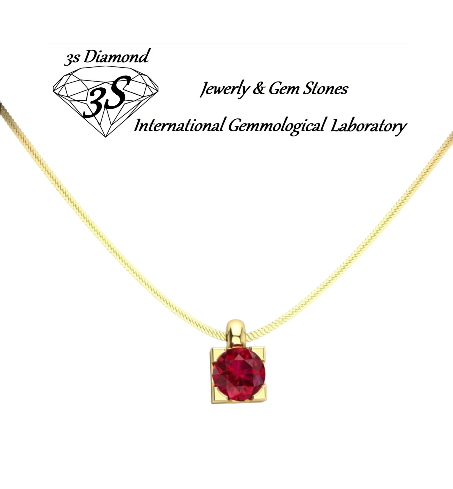Colgante punto de luz cuadrado en oro amarillo y rubí natural 0,30 ct