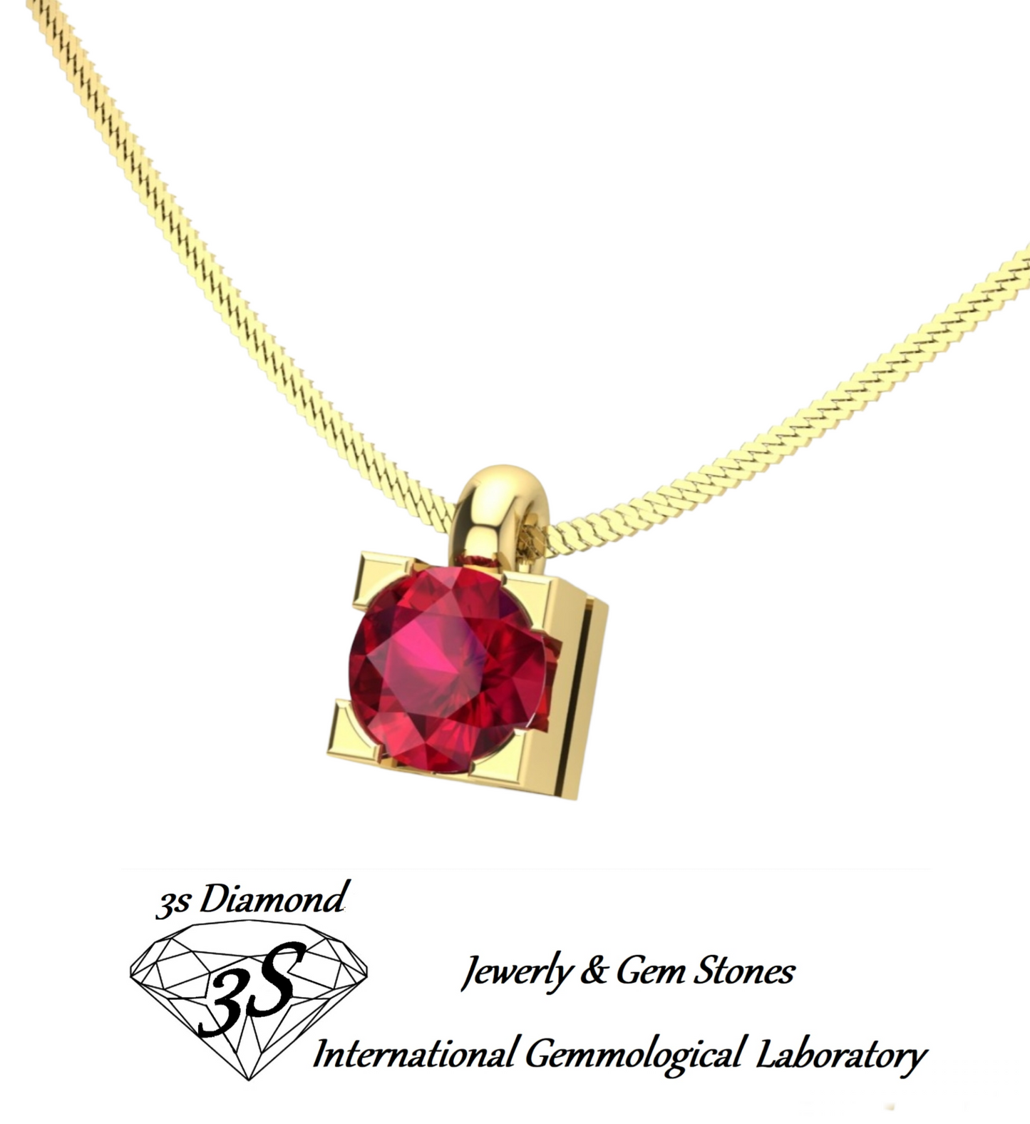Colgante punto de luz cuadrado oro amarillo y rubí natural 1,00 ct