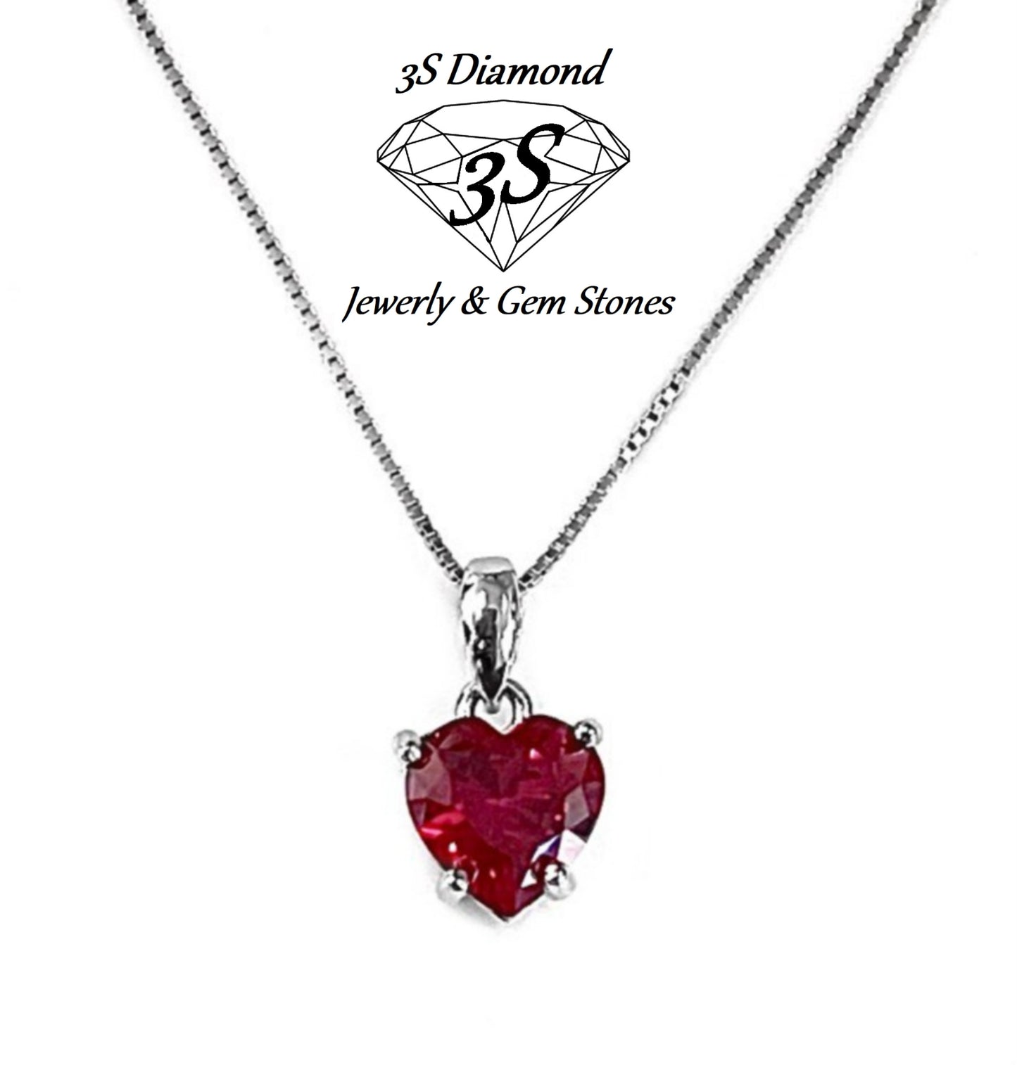 Colgante de punto de luz en oro blanco de 18 k y rubí natural talla corazón de 0,90 ct
