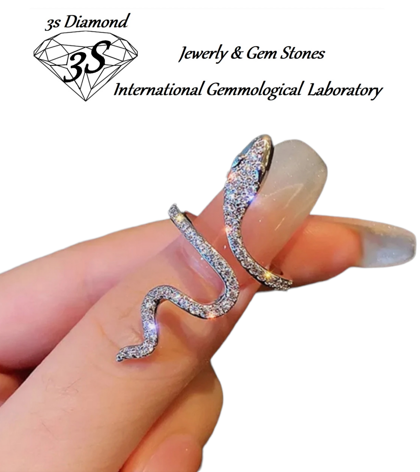 anello modello serpente in  oro bianco 18k con brillantini naturali 1,5ct