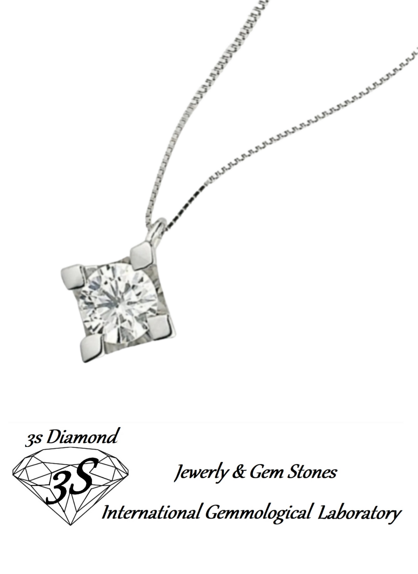 Colgante de punto de luz cuadrado en oro blanco de 18 k con diamantes naturales de 0,10 ct
