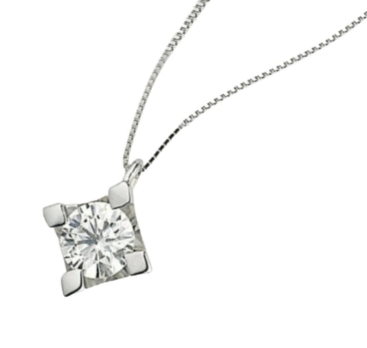 Colgante de punto de luz cuadrado en oro blanco de 18 k con diamantes naturales de 0,10 ct